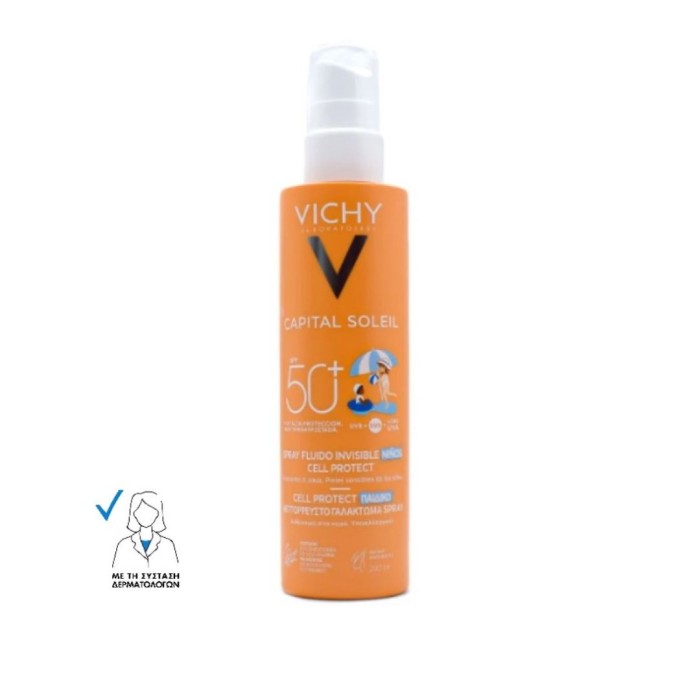 Vichy Capital Soleil Cell Protect Water Fluid Spray Αδιάβροχο Παιδικό Αντηλιακό για Πρόσωπο & Σώμα SPF50+ 200ml 