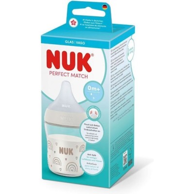 Nuk Perfect Match Anti-Colic Temperature Control Γυάλινο Μπιμπερό με Θηλή Σιλικόνης για 0m+ 120ml