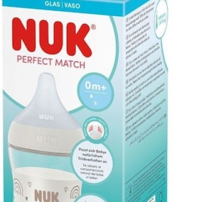 Nuk Perfect Match Anti-Colic Temperature Control Γυάλινο Μπιμπερό με Θηλή Σιλικόνης για 0m+ 120ml