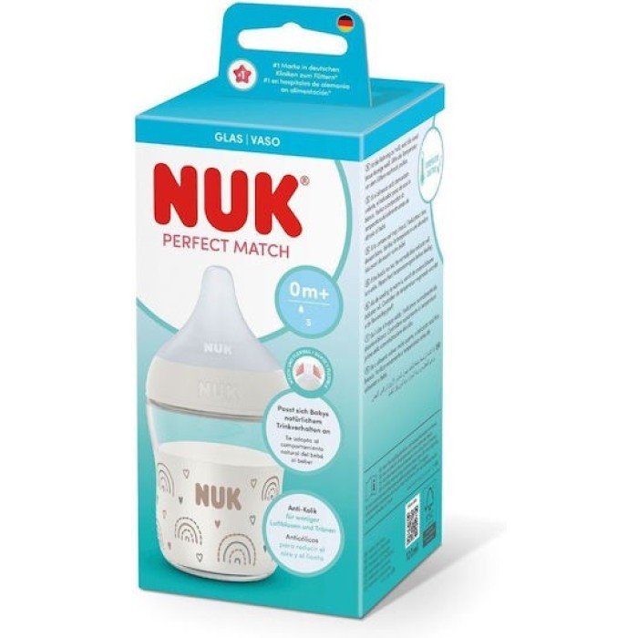 Nuk Perfect Match Anti-Colic Temperature Control Γυάλινο Μπιμπερό με Θηλή Σιλικόνης για 0m+ 120ml