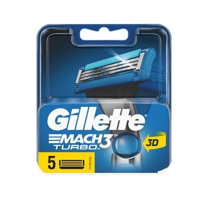 Gillette Mach3 Turbo 3D Ανταλλακτικές Κεφαλές με 3 Λεπίδες & Λιπαντική Ταινία 5τμχ