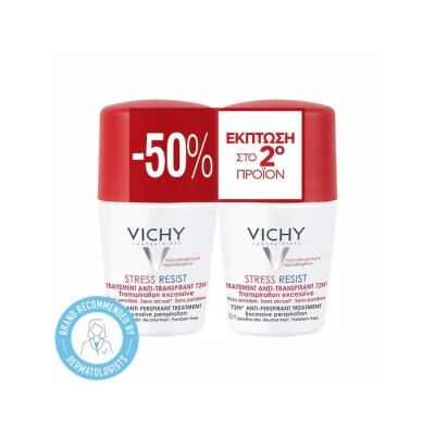 Vichy  Stress Resist 72h Roll-On για Έντονη Εφίδρωση, 2 x 50ml (-50% στο 2ο)