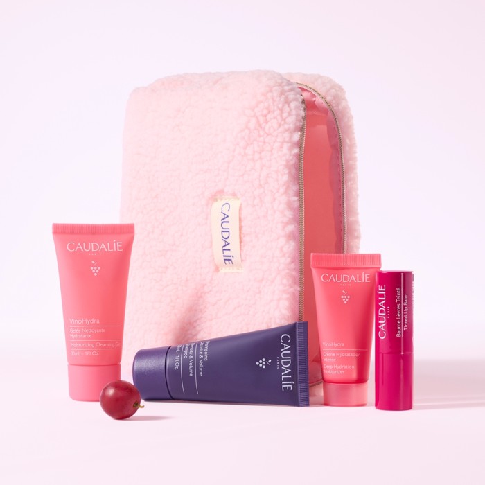 Caudalie Limited Edition Travel Pouch Promo – VinoHydra Cleansing Gel 30 ml, Deep Hydration Moisturizer 15 ml, Tinted Lip Balm 4,5 g, Density & Volume Shampoo 30 ml & Δώρο Νεσεσέρ